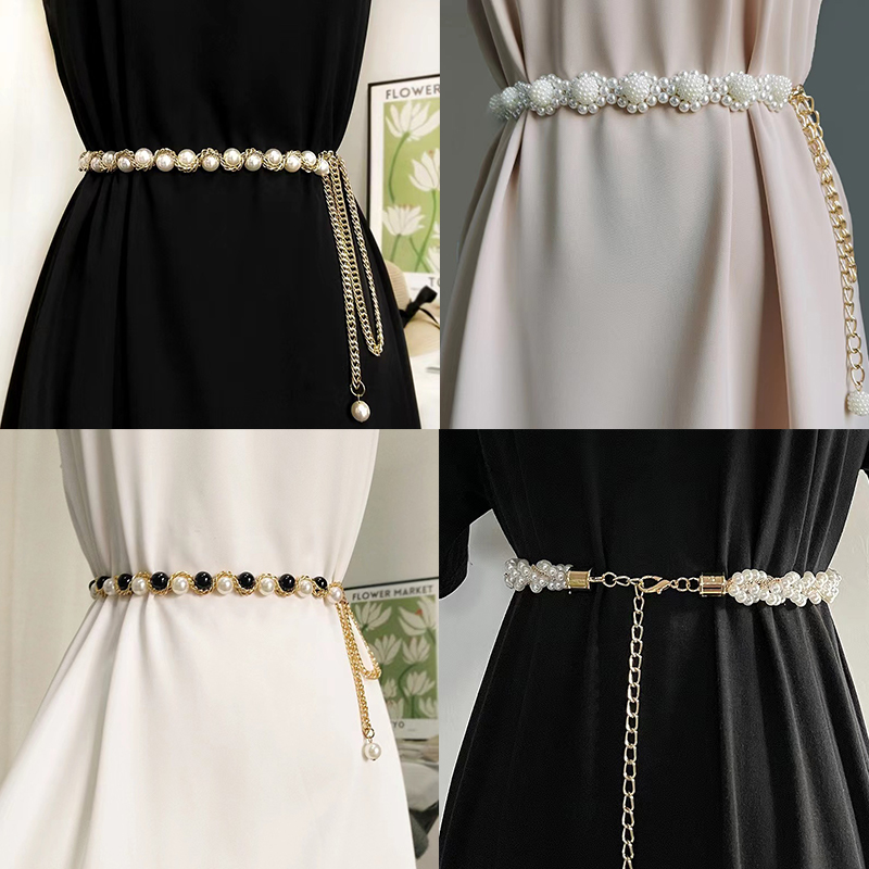 Women'S Clothing And Accessories - เข็มขัดไข่มุกผู้หญิง ดีไซน์หรูหรา สายรัดเอวยางยืด พร้อมหัวเข็มขัด สายไข่มุก เครื่องประดับเสื้อผ้าสำหรับผู้หญิง