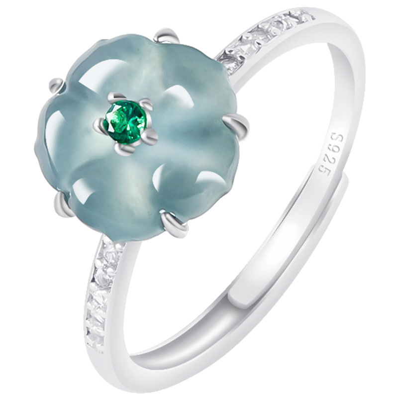 Woman Accessory - แหวนหยกพม่าสีฟ้า 925 เงินแท้ หยกพม่าธรรมชาติ เครื่องรางหรูหรา เครื่องประดับแฟชั่น