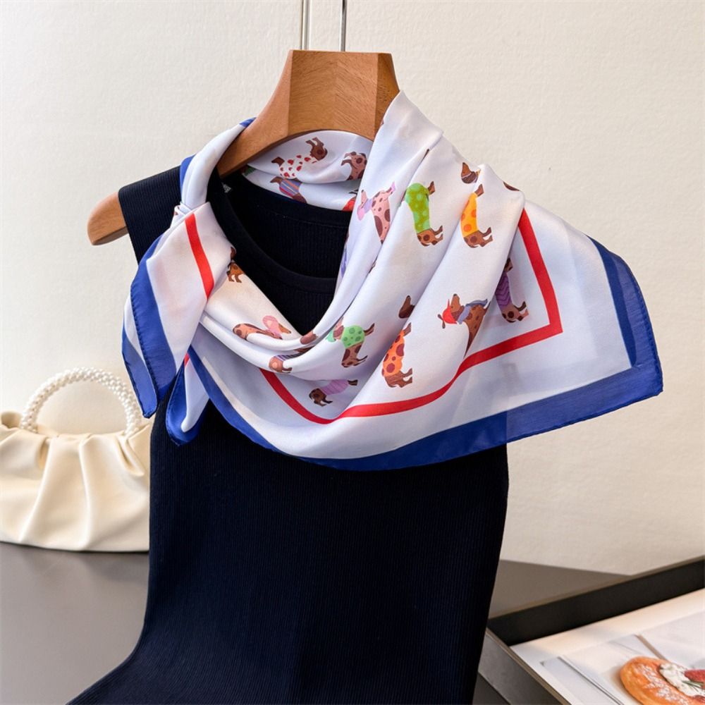 Women'S Korean Accessories - ผ้าพันคอพิมพ์ลายดัชชุนด์ Y2K รูปทรงเรขาคณิต ผ้าพันคอสี่เหลี่ยมเล็ก สไตล์เกาหลี ฮิปฮอป