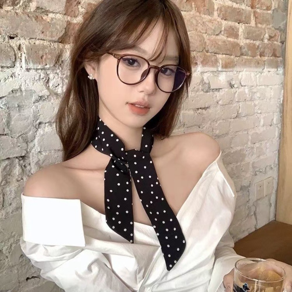Women'S Korean Accessories - แฟชั่นผ้าพันคอไหมขอบแคบลายจุด ผ้าพันคอคลาสสิกหรูหรา สายคล้องคอสไตล์เกาหลีอเนกประสงค์ อุปกรณ์เสริมเสื้อผ้า