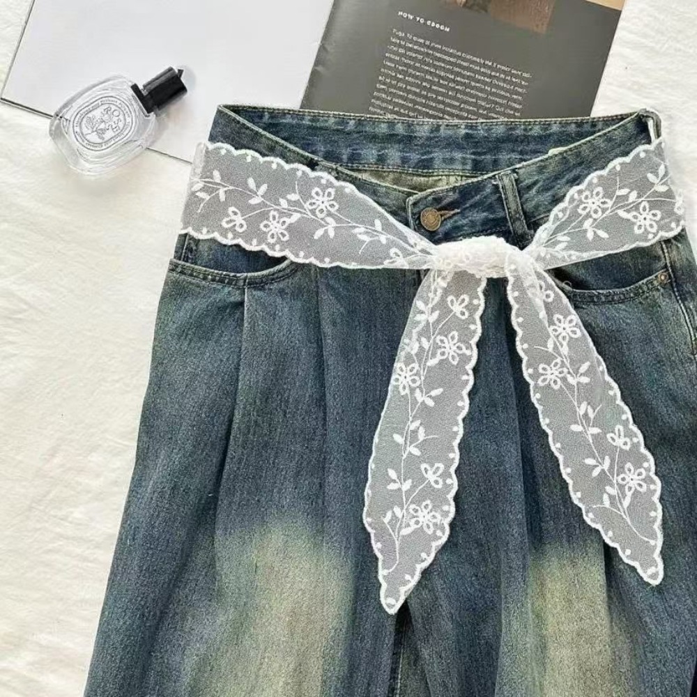 Woman Accessory - เข็มขัดลูกไม้สีขาวหวานสำหรับผู้หญิง ใช้กับกระโปรงยีนส์ ผ้าพันคอริบบิ้น สายผูก เข็มขัดรัด ผ้าพันคอแฟชั่น