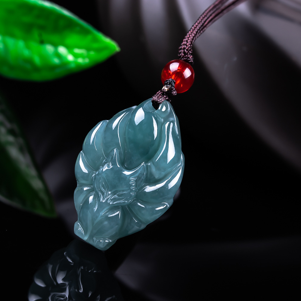 Woman Accessory - หยกพม่าธรรมชาติจี้รูปสุนัขจิ้งจอกสร้อยคอวินเทจอัญมณีหยกแท้ดีไซเนอร์แฟชั่นเครื่องประดับของขวัญสำหรับผู้หญิง