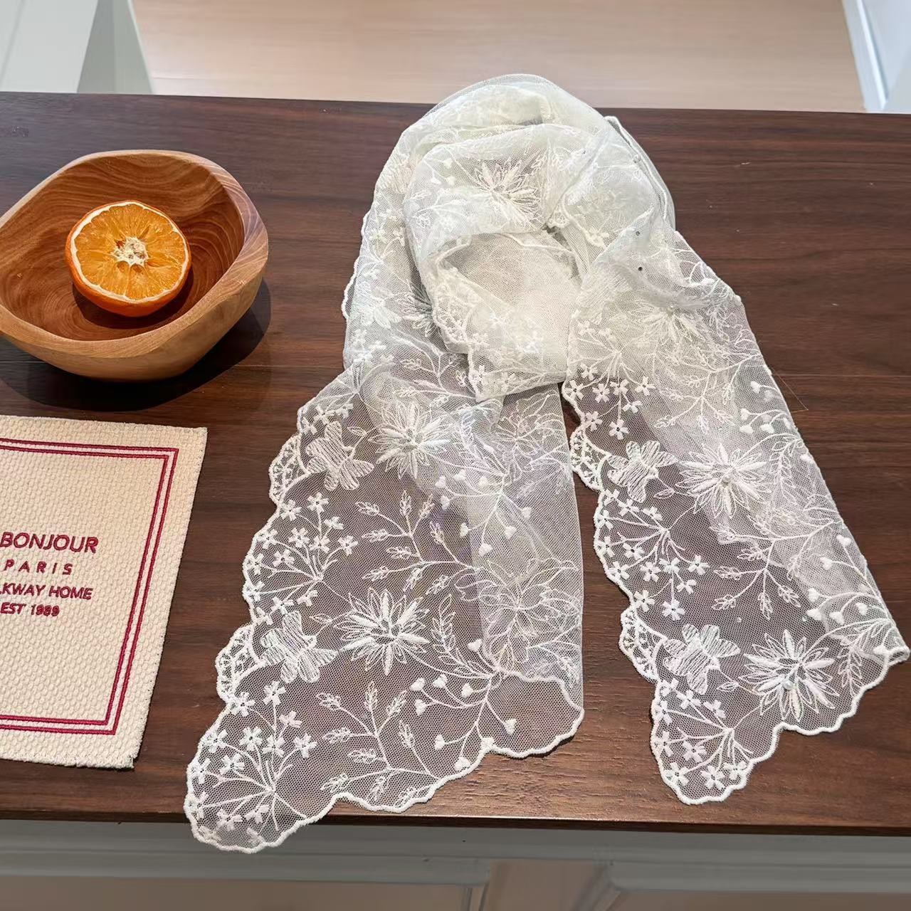 Women'S Korean Accessories - ผ้าพันคอยาวลูกไม้มุกหรูหราสำหรับผู้หญิงสไตล์เกาหลีฤดูร้อนแฟชั่นอเนกประสงค์ตกแต่งผ้าพันคอผ้าพันคออุปกรณ์เสริม
