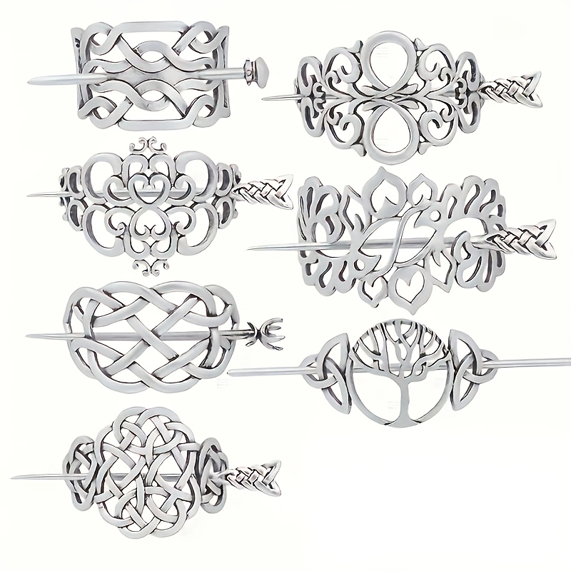 Women'S Viking Accessories - กิ๊บติดผมลายต้นไม้แห่งชีวิตสไตล์ไวกิ้งวินเทจ 7 ชิ้น, กิ๊บติดผมไวกิ้ง, กิ๊บติดผมสไตล์เซลติก, รางเลื่อน,