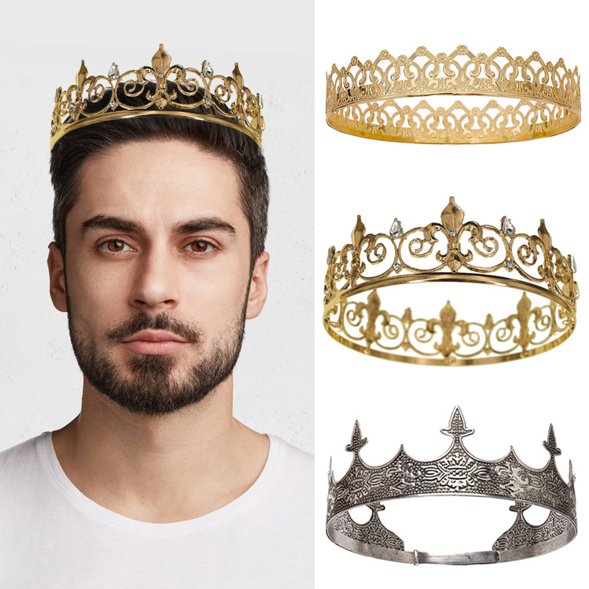 Queen Accessories - Royal King Queen Crown สําหรับชาย/หญิงโลหะ Prince