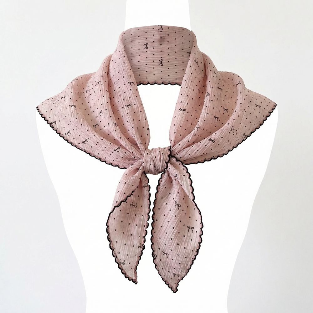 Women'S Korean Accessories - ผ้าพันคอสามเหลี่ยมลายจุดสไตล์ฝรั่งเศส โบว์ผูกผมสไตล์เกาหลี ผ้าพันคอป้องกันแสงแดด ผ้าโพลีเอสเตอร์ ผ้าพันคอคาวาอี้ ของตกแต่งสำหรับสาวๆ