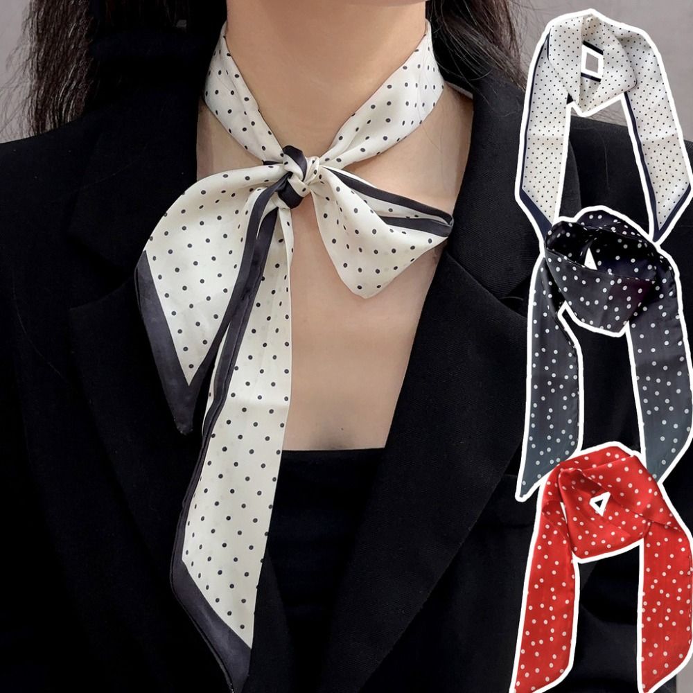 แฟชั่นผ้าพันคอไหมขอบแคบลายจุด  - Women'S Korean Accessories บทวิจารณ์และราคา